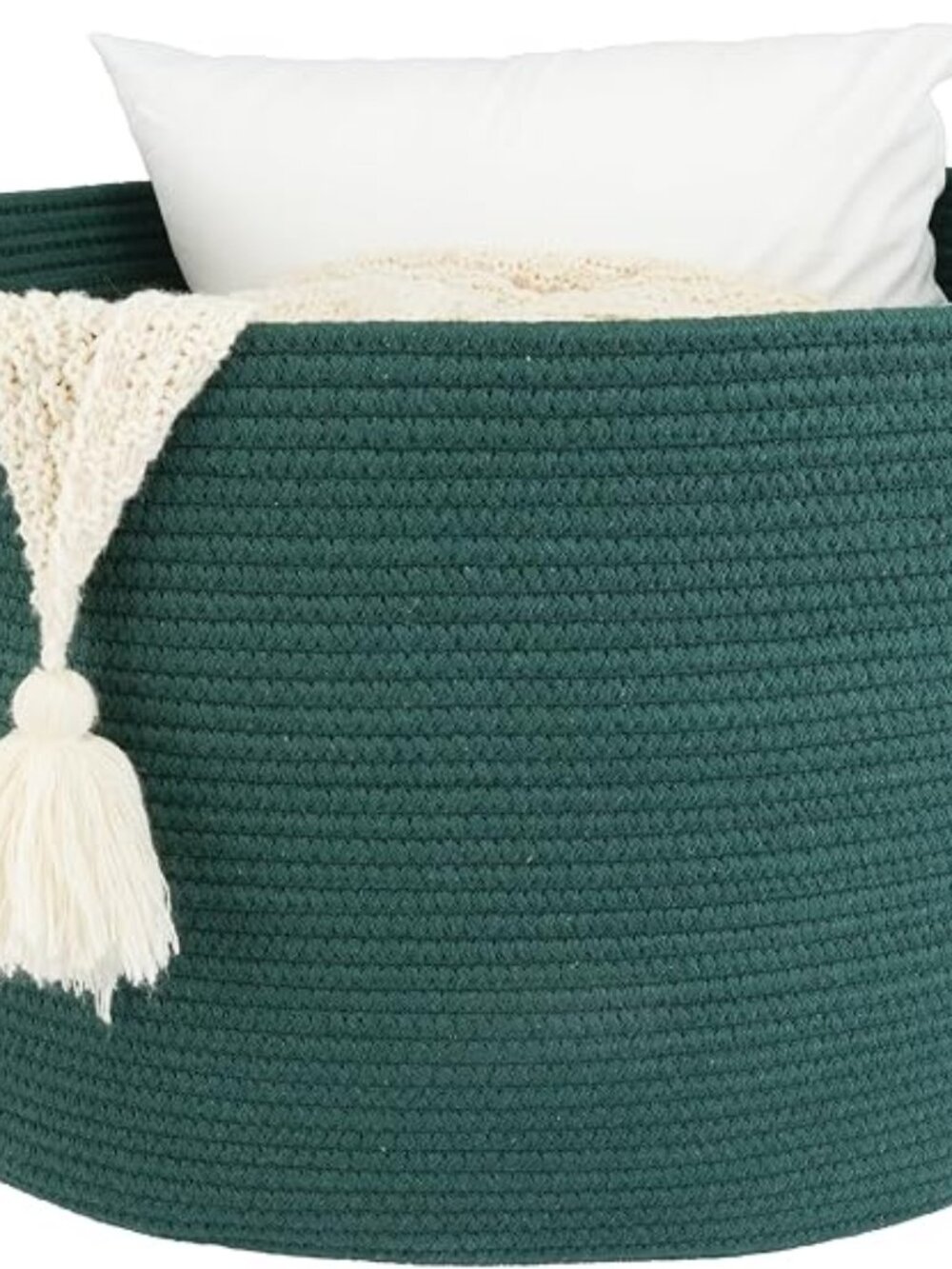 New Extra Large Cotton Rope Round Storage Basket 22" x 14" Dark Green